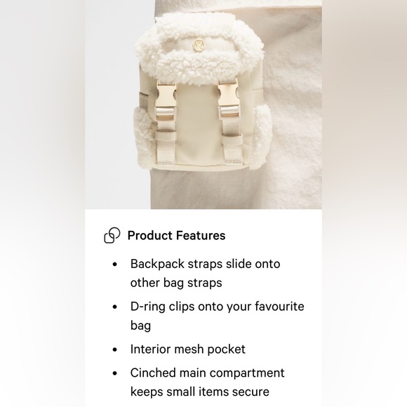 Lululemon Wunderlust Nano
Backpack Fleece Cream Backpack - Picture 2 of 10